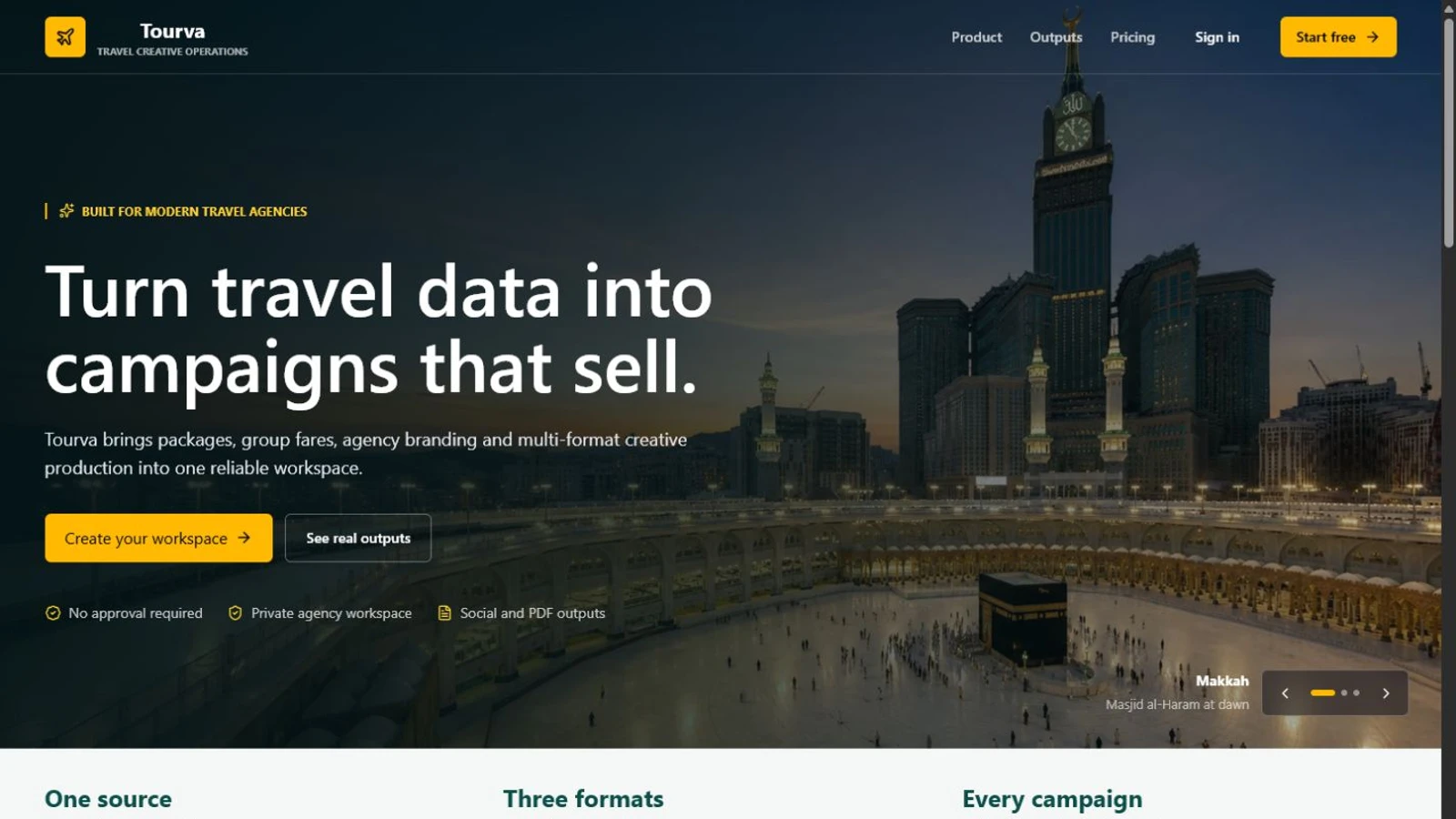Tourva travel creative operations homepage